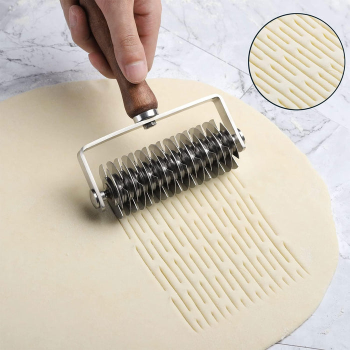 Pastry Lattice Roller Cutter Stainless Steel Wood Handle 19.5cm