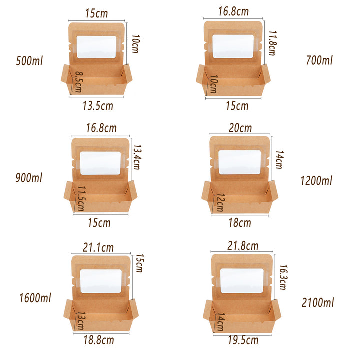 Kraft Paper Takeaway Box with Open Window, 50pcs
