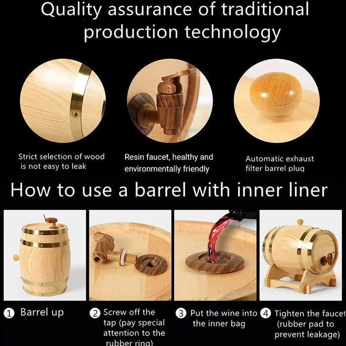 5L Pine Wooden Wine Barrel with Resin Tap and Stand