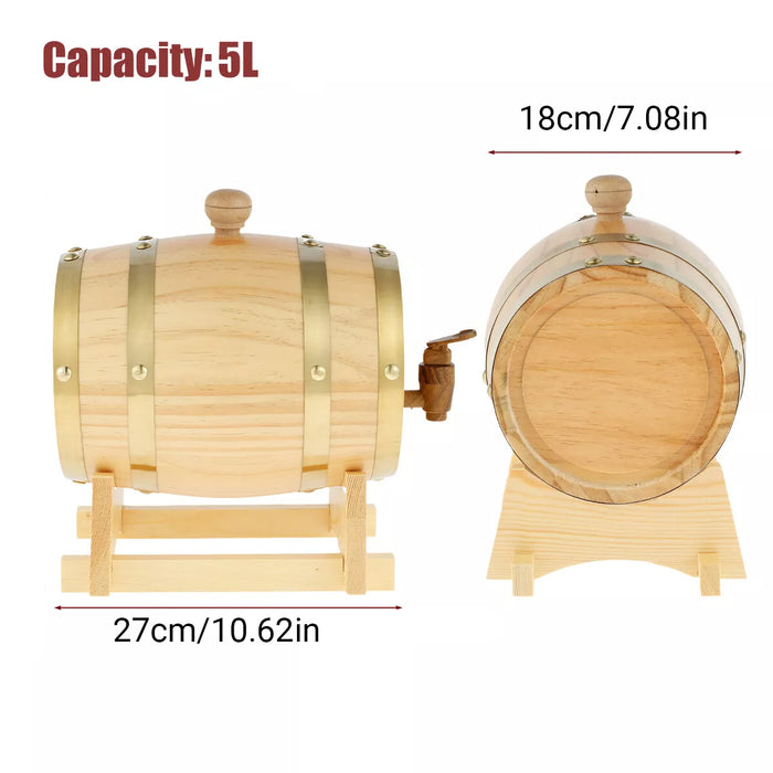 5L Pine Wooden Wine Barrel with Resin Tap and Stand