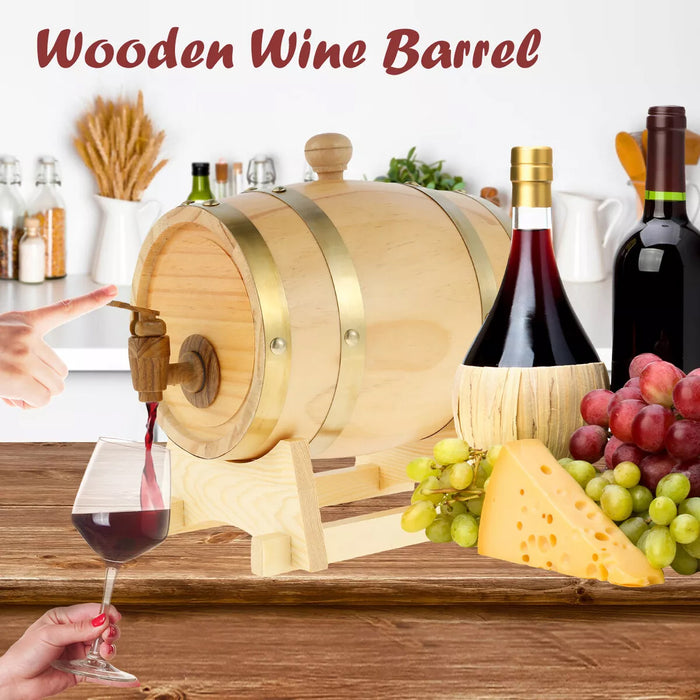 5L Pine Wooden Wine Barrel with Resin Tap and Stand