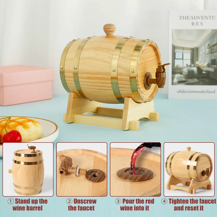 5L Pine Wooden Wine Barrel with Resin Tap and Stand
