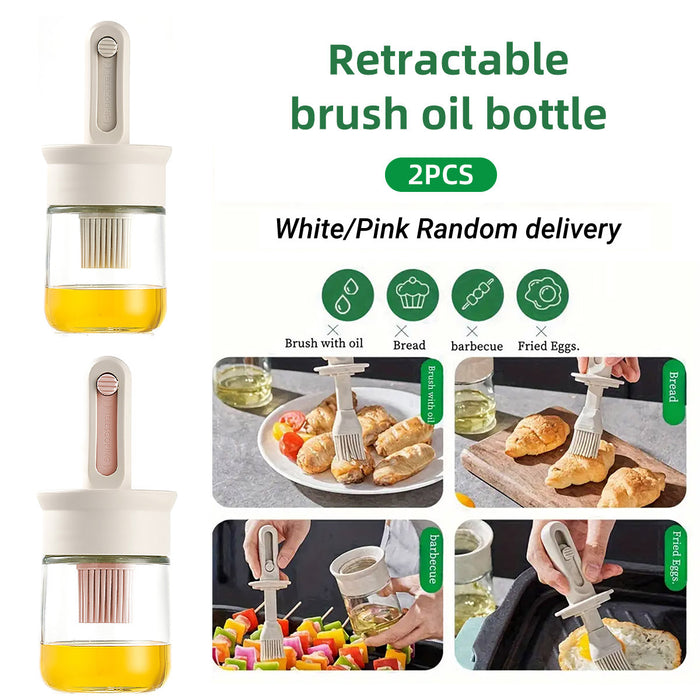 2PCS Glass Oil Brush Bottles Retractable Silicone Brush