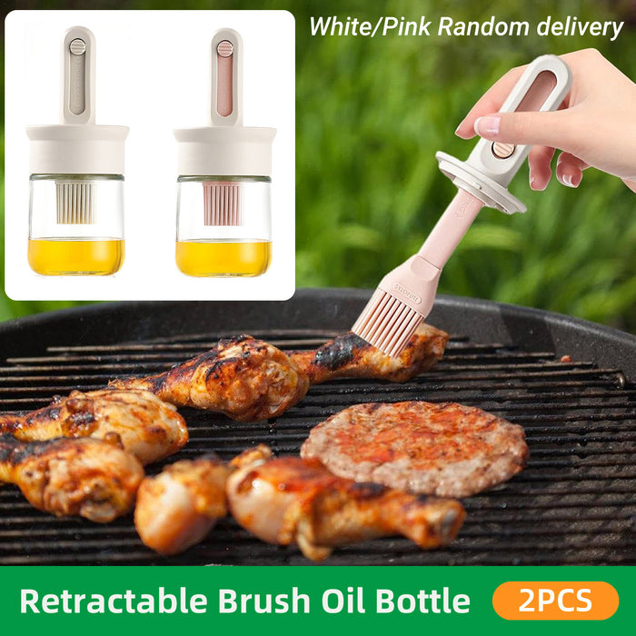 2PCS Glass Oil Brush Bottles Retractable Silicone Brush