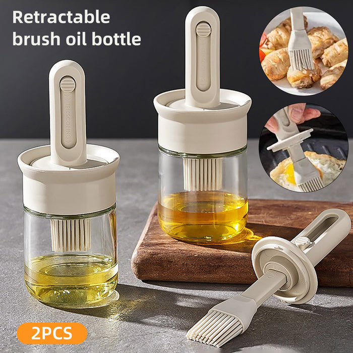 2PCS Glass Oil Brush Bottles Retractable Silicone Brush