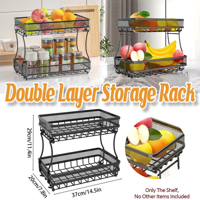 2 Tier Storage Basket Rack Carbon Steel Black 37cm