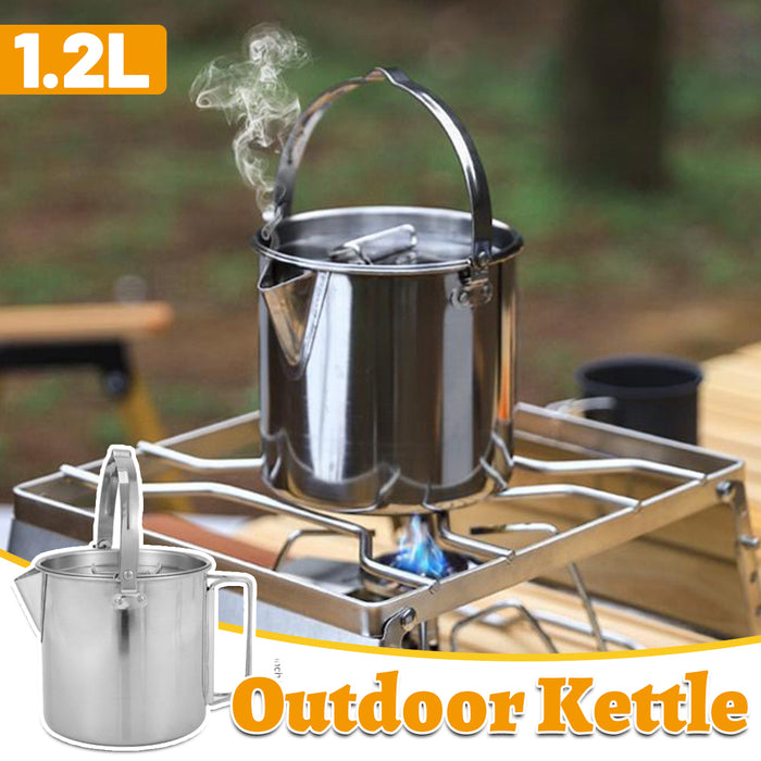 1.2L Stainless Steel Camping Kettle with Lid for Hiking Picnic