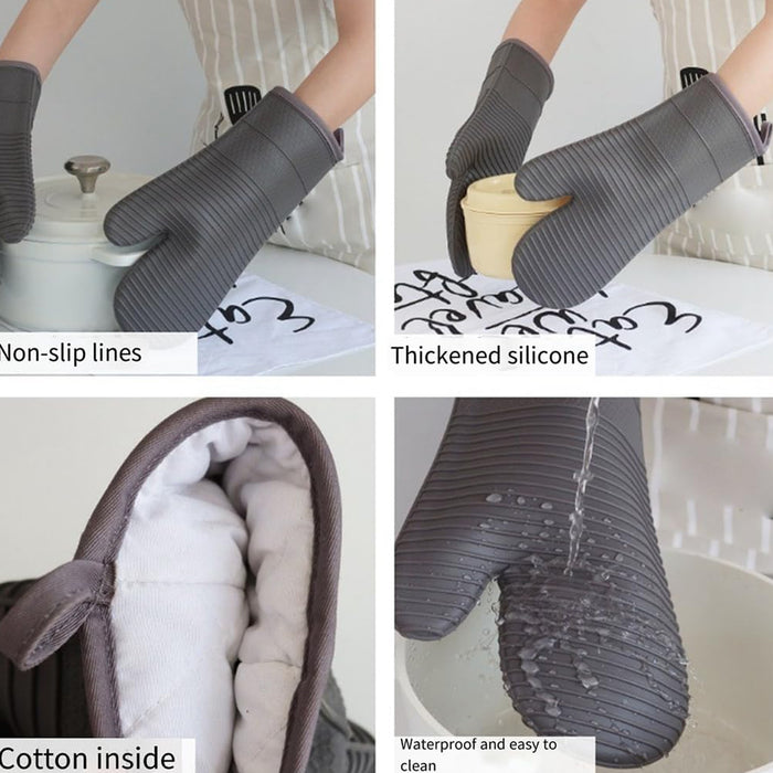 Silicone Heat Resistant Oven Mitts with Cotton Lining for Kitchen and BBQ