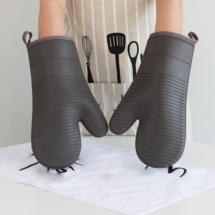 Silicone Heat Resistant Oven Mitts with Cotton Lining for Kitchen and BBQ