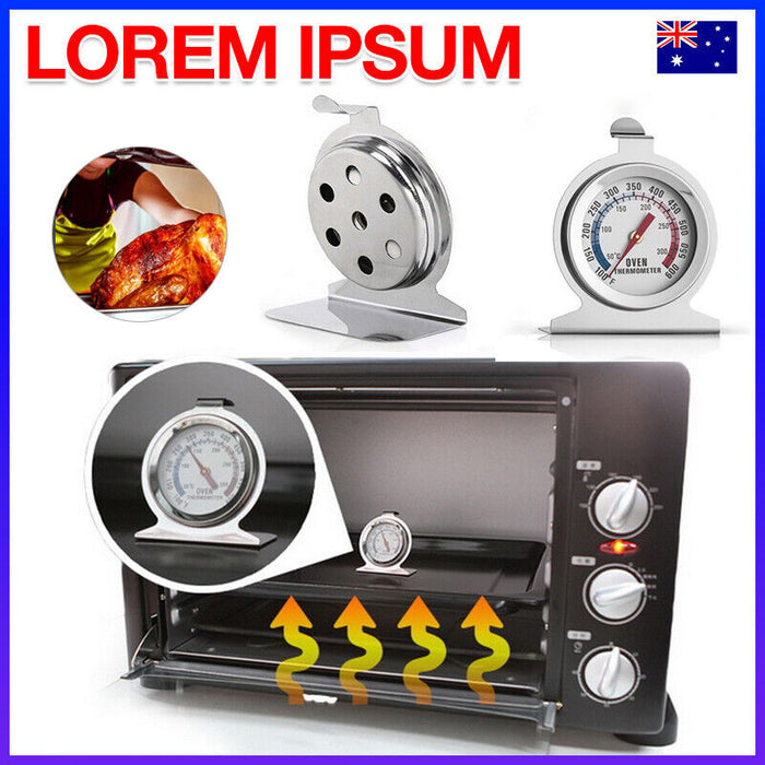 Stainless Steel Oven Thermometer with Large Dial Red Indicator