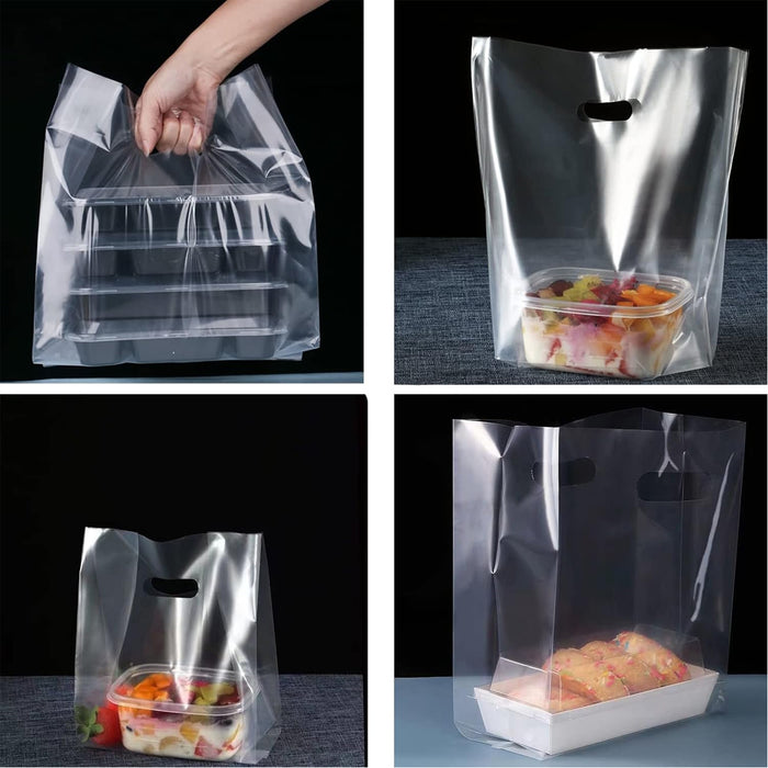 50 Pcs Clear PE Gift Bags with Handles for Party Favors and Wedding in 3 Sizes