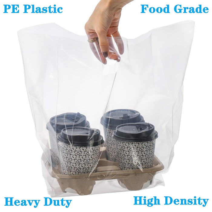 50 Pcs Clear PE Gift Bags with Handles for Party Favors and Wedding in 3 Sizes