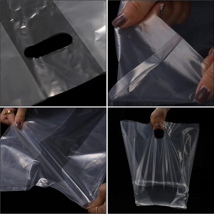 50 Pcs Clear PE Gift Bags with Handles for Party Favors and Wedding in 3 Sizes