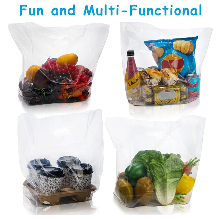 50 Pcs Clear PE Gift Bags with Handles for Party Favors and Wedding in 3 Sizes