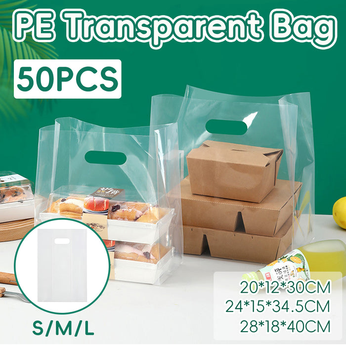 50 Pcs Clear PE Gift Bags with Handles for Party Favors and Wedding in 3 Sizes
