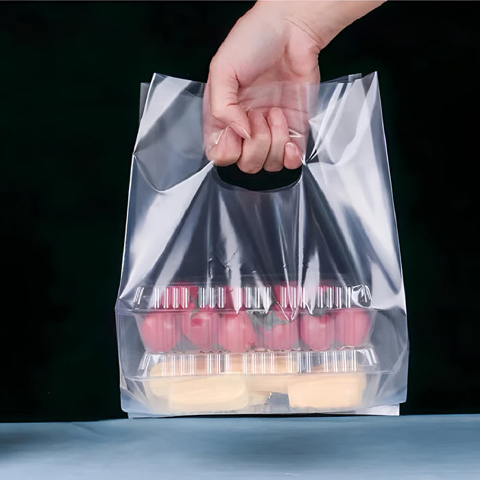 50 Pcs Clear PE Gift Bags with Handles for Party Favors and Wedding in 3 Sizes