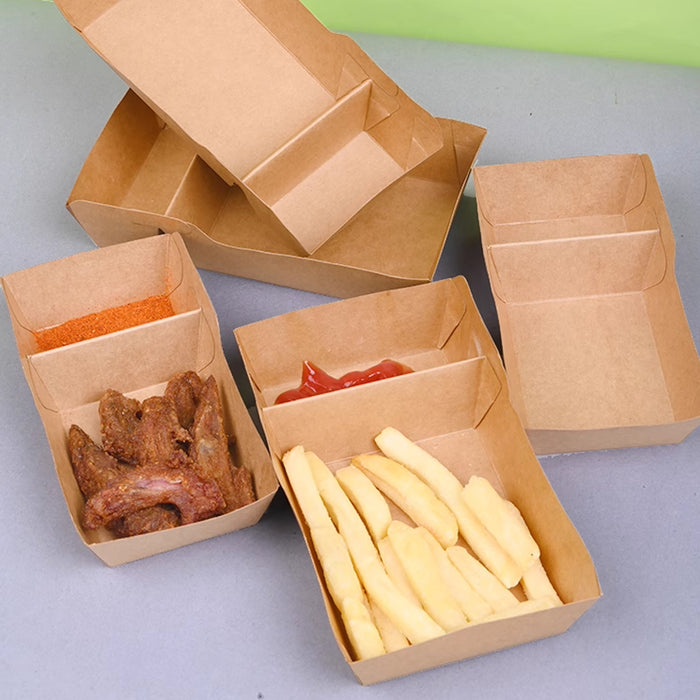 125pcs Eco-Friendly Kraft Paper Snack Boxes Dual Compartment Lunch Food Tray