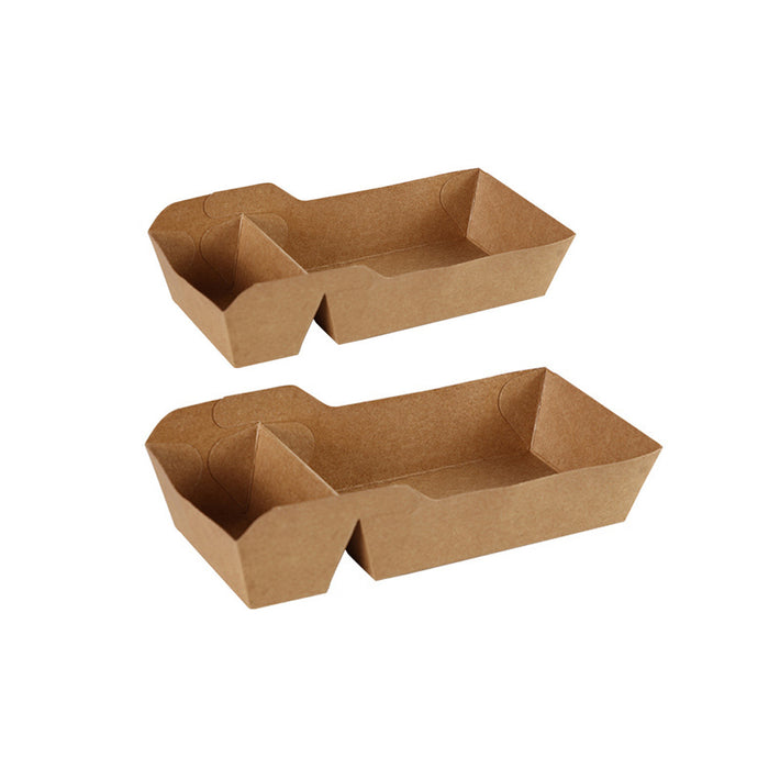 125pcs Eco-Friendly Kraft Paper Snack Boxes Dual Compartment Lunch Food Tray