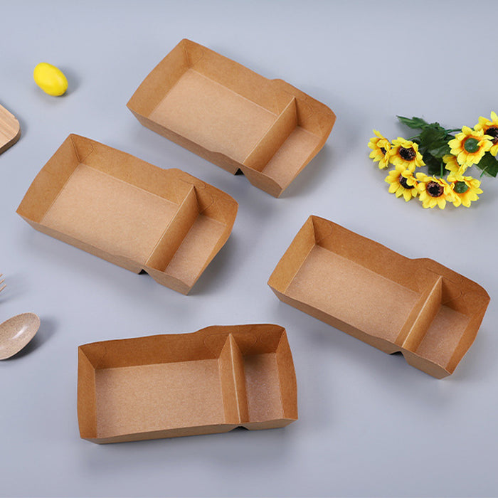 125pcs Eco-Friendly Kraft Paper Snack Boxes Dual Compartment Lunch Food Tray