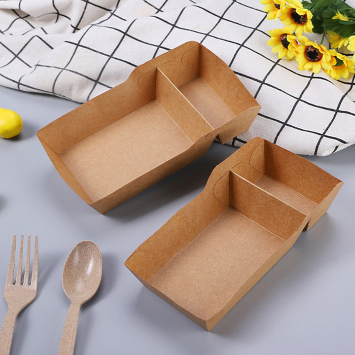 125pcs Eco-Friendly Kraft Paper Snack Boxes Dual Compartment Lunch Food Tray