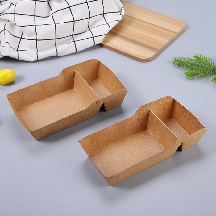 125pcs Eco-Friendly Kraft Paper Snack Boxes Dual Compartment Lunch Food Tray