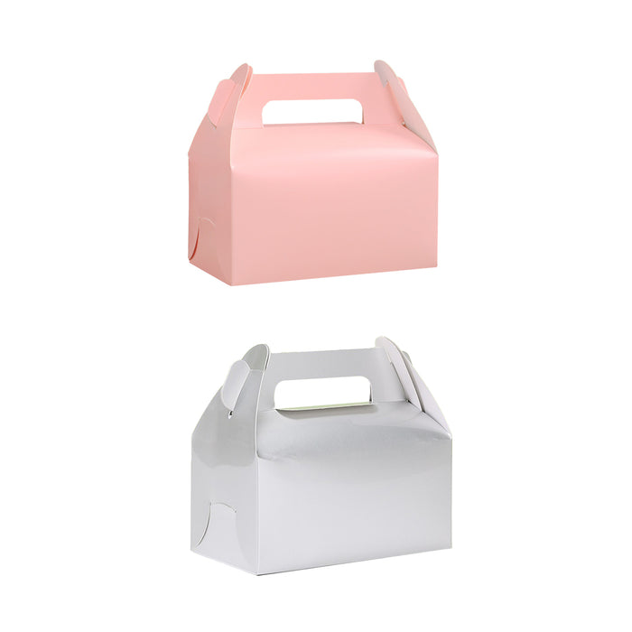 50 Pcs Handheld Pastry Boxes Cardboard Bakery Cake Carry Boxes in Pink or Silver