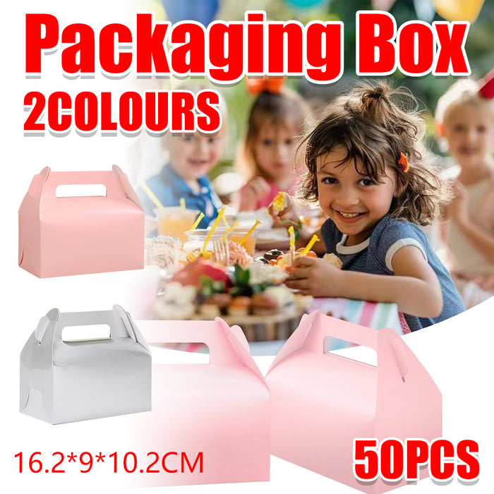 50 Pcs Handheld Pastry Boxes Cardboard Bakery Cake Carry Boxes in Pink or Silver