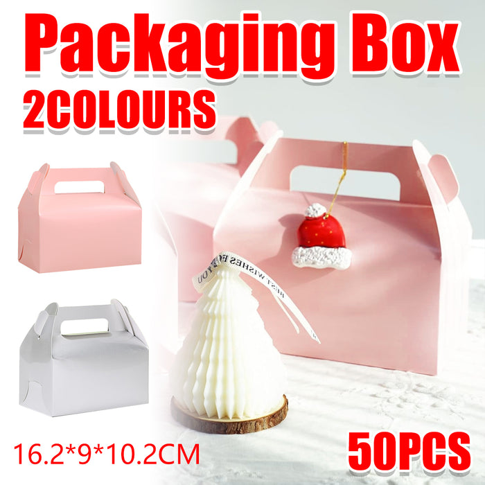 50 Pcs Handheld Pastry Boxes Cardboard Bakery Cake Carry Boxes in Pink or Silver