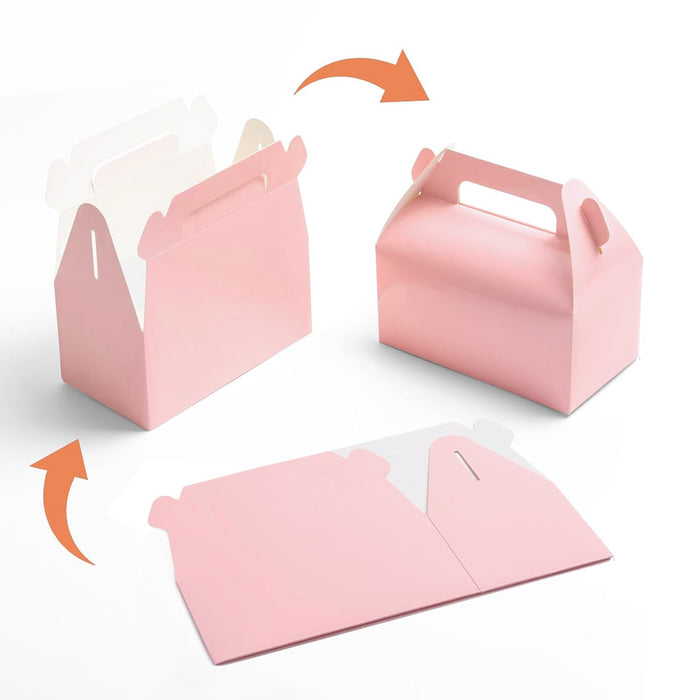 50 Pcs Handheld Pastry Boxes Cardboard Bakery Cake Carry Boxes in Pink or Silver