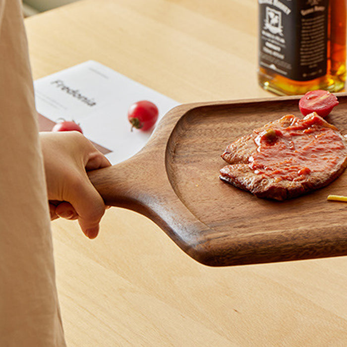 2 Pcs Solid Wood Steak Serving Plate with Handle 40 x 25 cm Natural Wood