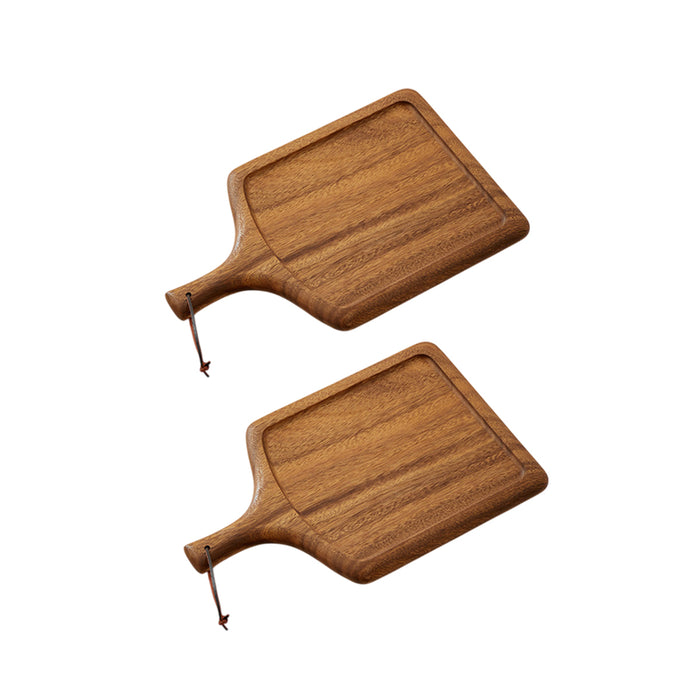 2 Pcs Solid Wood Steak Serving Plate with Handle 40 x 25 cm Natural Wood