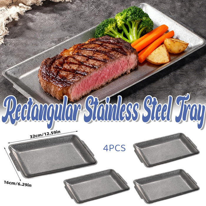 4 Pcs Vintage Stainless Steel Rectangular Serving Tray Snowflake Grey Distressed
