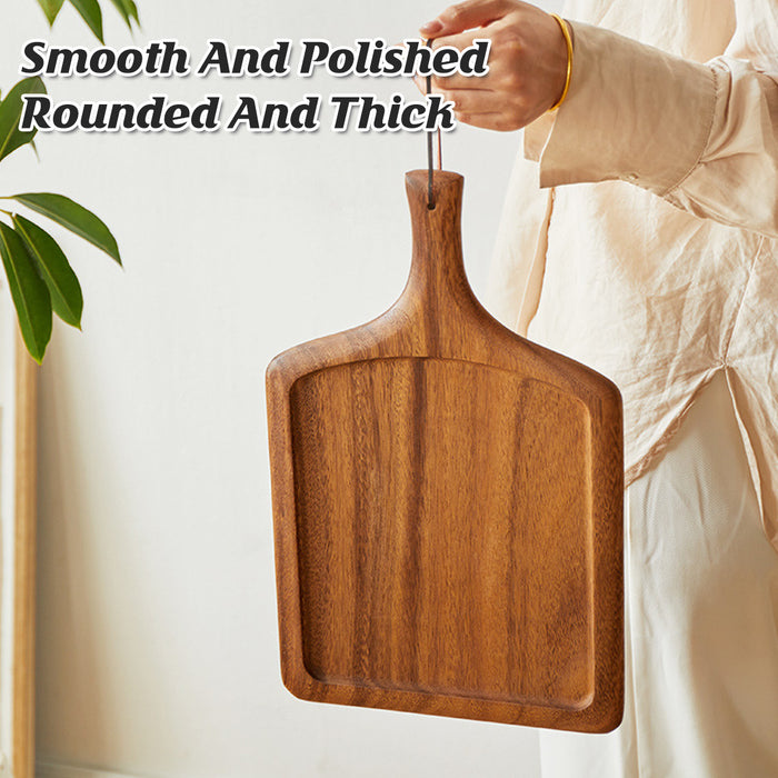 2 Pcs Solid Wood Steak Serving Plate with Handle 40 x 25 cm Natural Wood