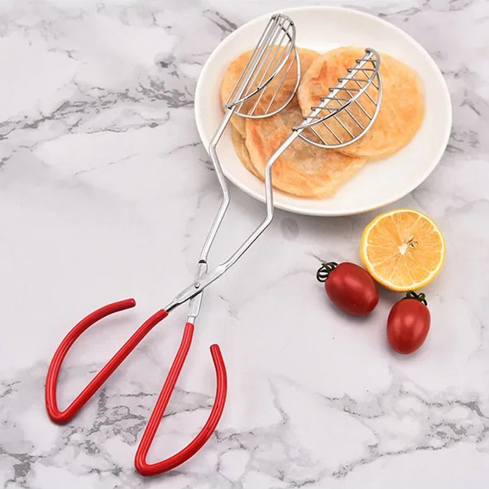 Stainless Steel Taco Clip with Mesh Oil Draining Red Handle