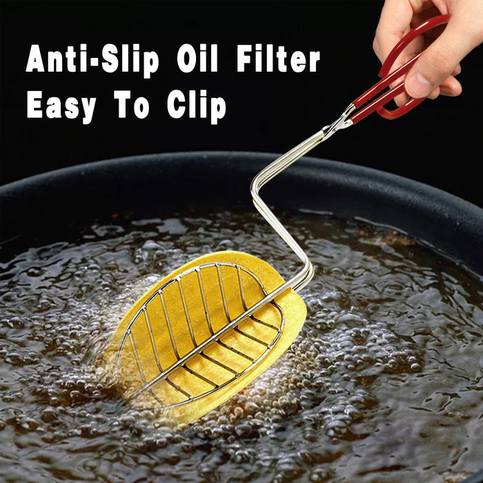 Stainless Steel Taco Clip with Mesh Oil Draining Red Handle