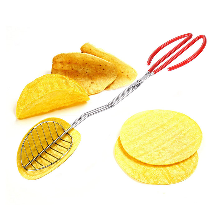 Stainless Steel Taco Clip with Mesh Oil Draining Red Handle