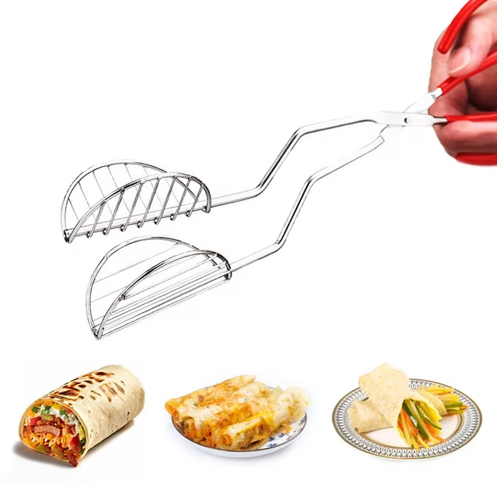 Stainless Steel Taco Clip with Mesh Oil Draining Red Handle