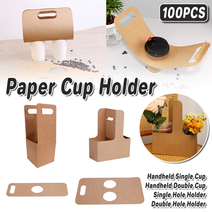 100 Pcs Kraft Paper Cup Holders with Handle for Takeaway Drinks