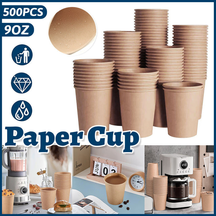 500 Pcs 9oz Disposable Paper Cups Kraft Brown Leak Proof