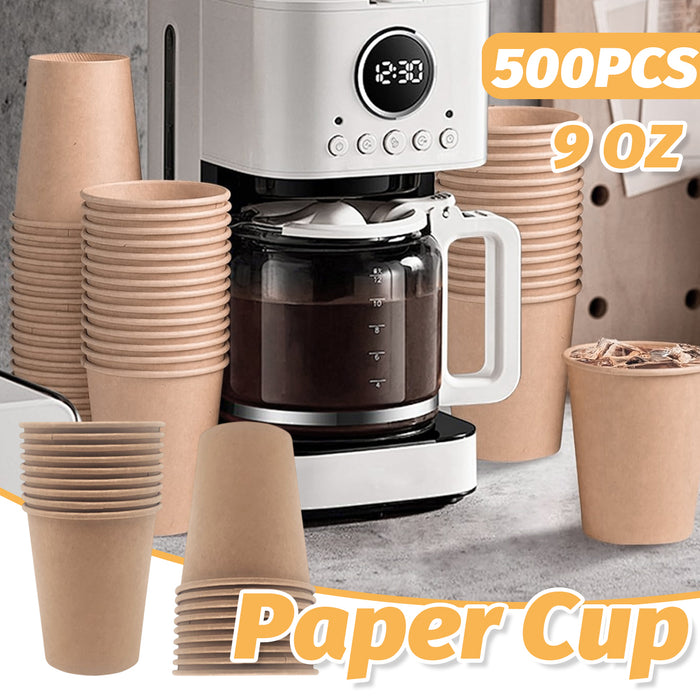500 Pcs 9oz Disposable Paper Cups Kraft Brown Leak Proof