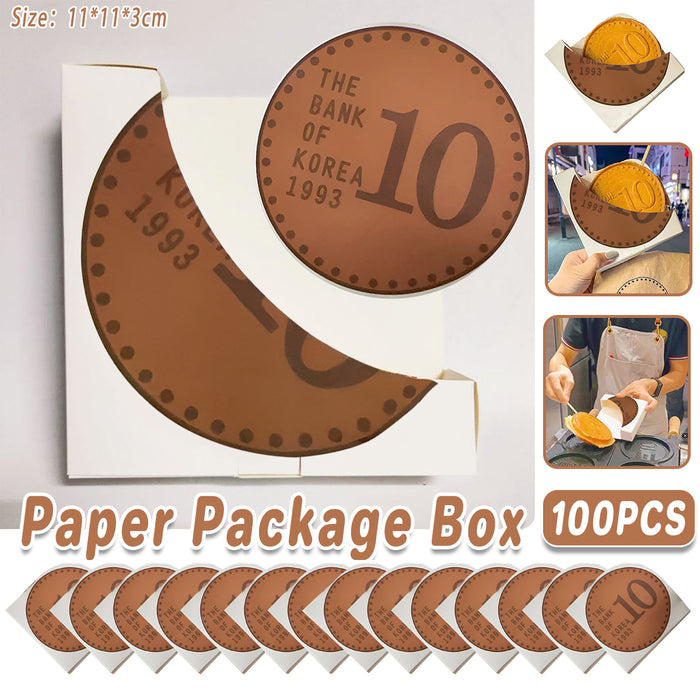 100 Pcs Gold Coin Food Packaging Boxes Round Paper Cookie Pancake Containers