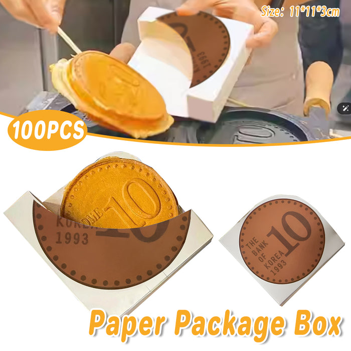 100 Pcs Gold Coin Food Packaging Boxes Round Paper Cookie Pancake Containers