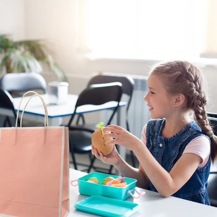 50 Pcs Kraft Paper Bags Reinforced Handles 4 Sizes 6 Colours Shopping Gift Bags