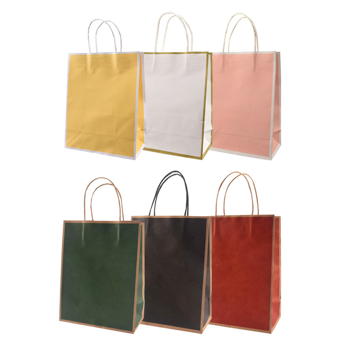 50 Pcs Kraft Paper Bags Reinforced Handles 4 Sizes 6 Colours Shopping Gift Bags