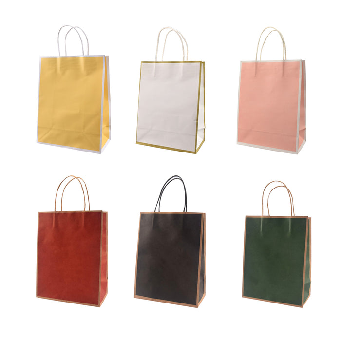 50 Pcs Kraft Paper Bags Reinforced Handles 4 Sizes 6 Colours Shopping Gift Bags
