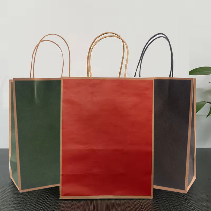 50 Pcs Kraft Paper Bags Reinforced Handles 4 Sizes 6 Colours Shopping Gift Bags