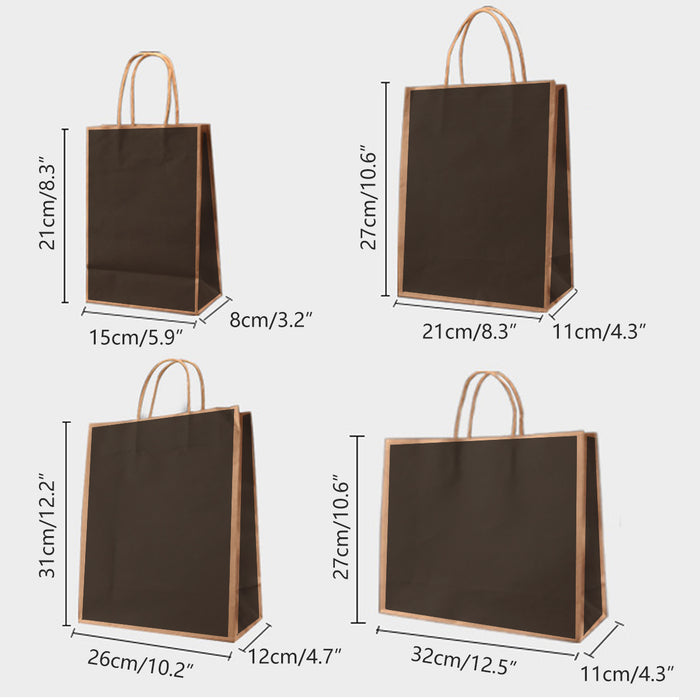 50 Pcs Kraft Paper Bags Reinforced Handles 4 Sizes 6 Colours Shopping Gift Bags