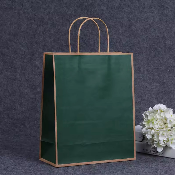 50 Pcs Kraft Paper Bags Reinforced Handles 4 Sizes 6 Colours Shopping Gift Bags