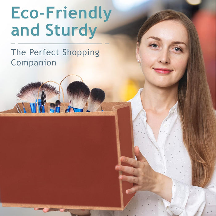 50 Pcs Kraft Paper Bags Reinforced Handles 4 Sizes 6 Colours Shopping Gift Bags