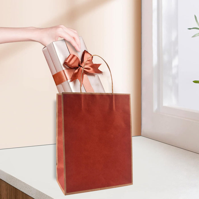 50 Pcs Kraft Paper Bags Reinforced Handles 4 Sizes 6 Colours Shopping Gift Bags